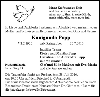Anzeige von Kunigunda Popp von MGO