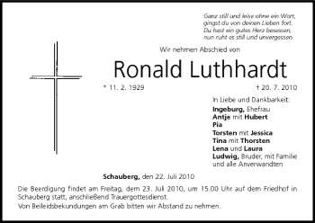 Anzeige von Ronald Luthhardt von MGO