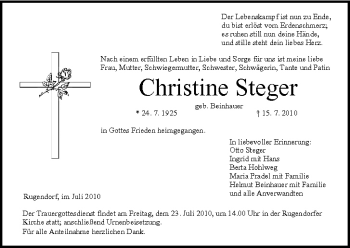 Anzeige von Christine Steger von MGO