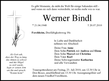 Anzeige von Werner Bindl von MGO