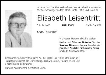 Anzeige von Elisabeth Leisentritt von MGO