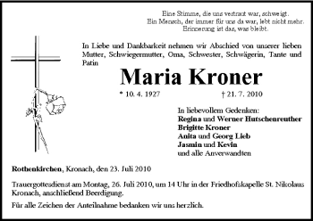 Anzeige von Maria Kroner von MGO