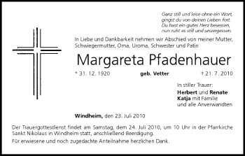 Anzeige von Margareta Pfadenhauer von MGO