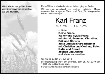 Anzeige von Karl Franz von MGO