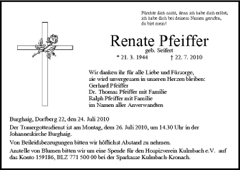 Anzeige von Renate Pfeiffer von MGO