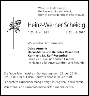 Anzeige von Heinz-Werner Scheidig von MGO