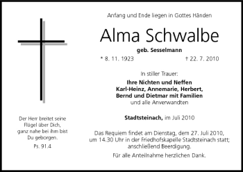Anzeige von Alma Schwalbe von MGO