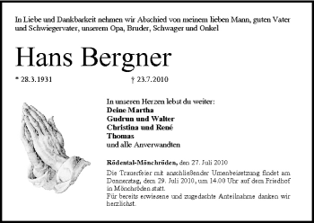 Anzeige von Hans Bergner von MGO