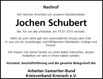Anzeige von Jochen Schubert von MGO