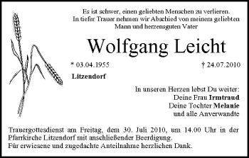 Anzeige von Wolfgang Leicht von MGO