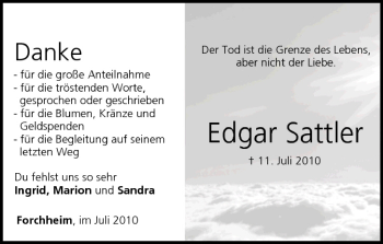 Anzeige von Edgar Sattler von MGO