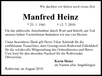 Anzeige von Manfred Heinz von MGO