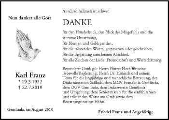 Anzeige von Karl Franz von MGO