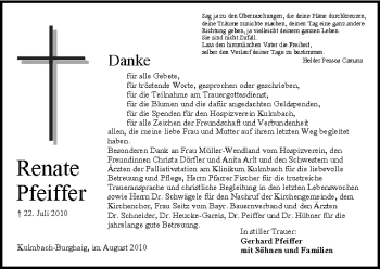 Anzeige von Renate Pfeiffer von MGO