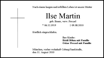 Anzeige von Ilse Martin von MGO