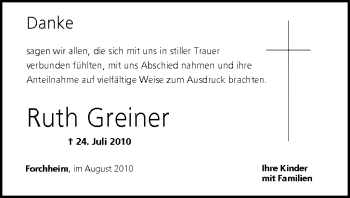 Anzeige von Ruth Greiner von MGO