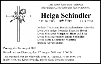 Anzeige von Helga Schindler von MGO