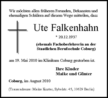 Anzeige von Ute Falkenhahn von MGO