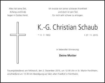 Anzeige von K.-G. Christian Schaub von MGO