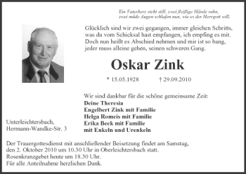 Anzeige von Oskar Zink von MGO