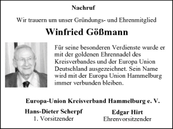 Anzeige von Winfried Gößmann von MGO