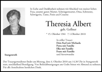 Anzeige von Theresia Albert von MGO
