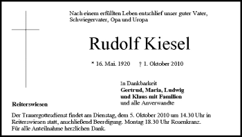 Anzeige von Rudolf Kiesel von MGO