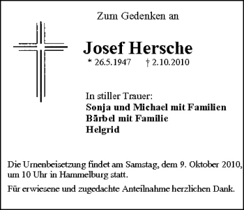 Anzeige von Josef Hersche von MGO