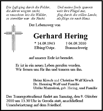 Anzeige von Gerhard Hering von MGO