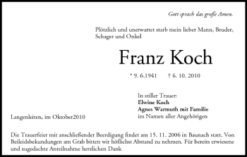 Anzeige von Franz Koch von MGO