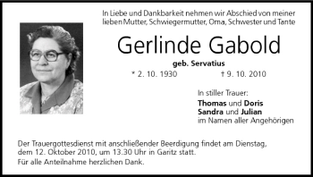 Anzeige von Gerlinde Gabold von MGO