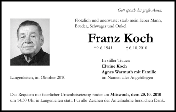 Anzeige von Franz Koch von MGO
