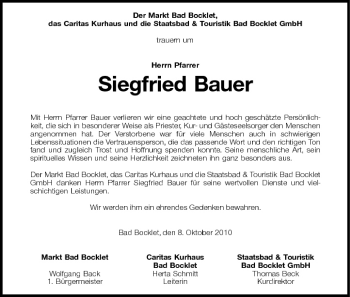 Anzeige von Siegfried Bauer von MGO