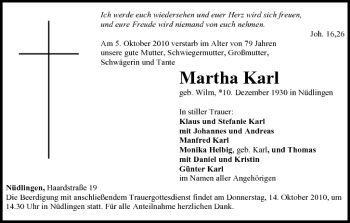 Anzeige von Martha Karl von MGO