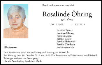 Anzeige von Rosalinde Öhring von MGO