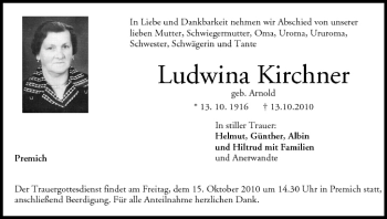 Anzeige von Ludwina Kirchner von MGO