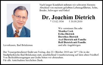 Anzeige von Joachim Dietrich von MGO