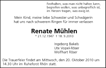 Anzeige von Renate Mühlen von MGO