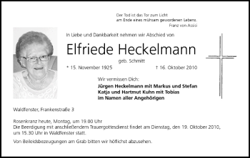 Anzeige von Elfriede Heckelmann von MGO