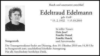 Anzeige von Edeltraud Edelmann von MGO