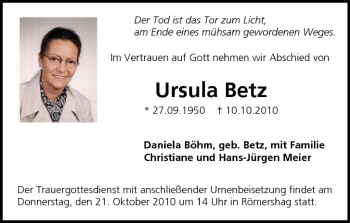 Anzeige von Ursula Betz von MGO