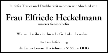 Anzeige von Elfriede Heckelmann von MGO