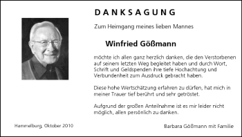 Anzeige von Winfried Gößmann von MGO