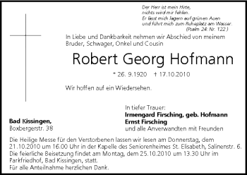 Anzeige von Robert Georg Hofmann von MGO