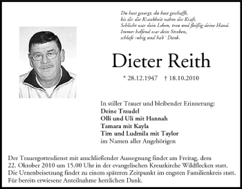 Anzeige von Dieter Reith von MGO