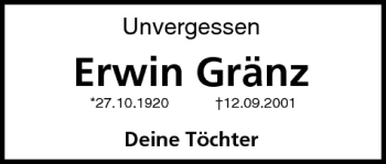 Anzeige von Erwin Gränz von MGO