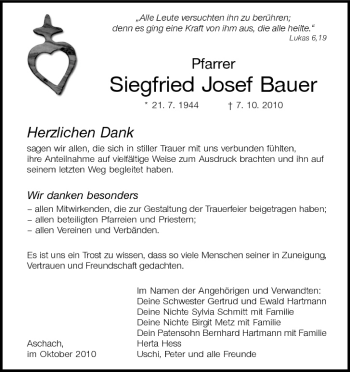 Anzeige von Siegfried Josef Bauer von MGO