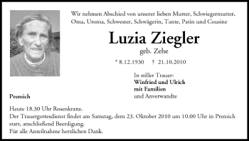 Anzeige von Luzia Ziegler von MGO