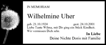 Anzeige von Wilhelmine Uher von MGO