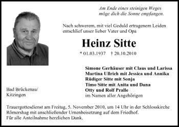 Anzeige von Heinz Sitte von MGO